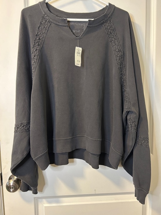 aerie Tops - 100. aerie Charcoal Lace-Trim Pullover Sweatshirt
